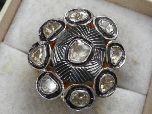 Grote Victoriaanse diamanten ring, Sieraden, Tassen en Uiterlijk, Ringen, Nieuw, Dame of Heer, 18 tot 19, Zilver, Zilver, Met edelsteen