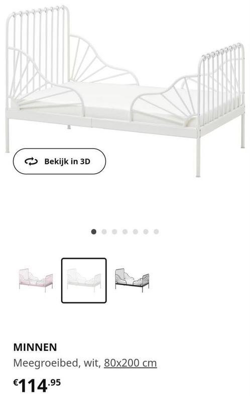 KINDER meegroeiBED IKEA MINNEN WIT, Kinderen en Baby's, Kinderkamer | Bedden, Zo goed als nieuw, 180 cm of meer, 70 tot 85 cm