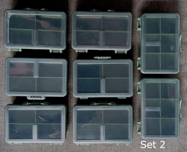 Set 1 of set 2 van elk 8 stuks opberg bakjes, Watersport en Boten, Hengelsport | Roofvissen, Nieuw, Complete set, Ophalen of Verzenden