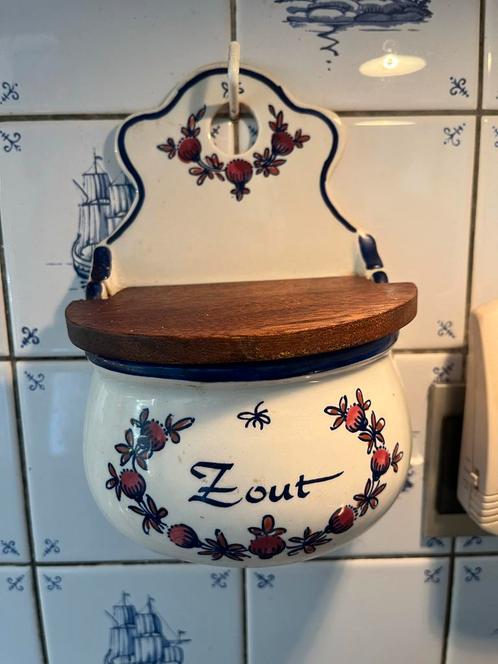 Brocante Zoutbakje met Houten Deksel, Antiek en Kunst, Antiek | Keukenbenodigdheden, Ophalen of Verzenden