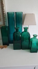 Vierkante Petrol Glazen vazen, Minder dan 50 cm, Glas, Blauw, Ophalen of Verzenden