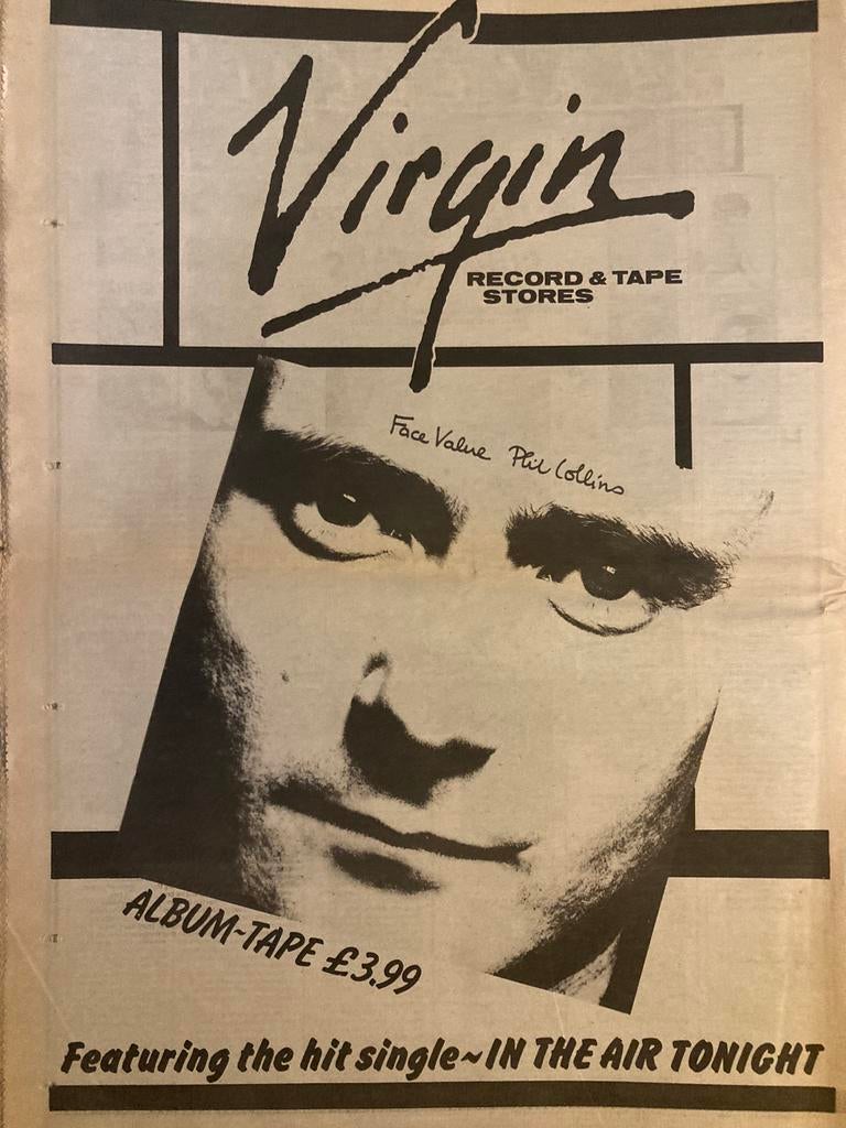 PHIL COLLINS A3 advertentie Face Value IN THE AIR TONIGHT, Cd's en Dvd's, Vinyl | Pop, Ophalen of Verzenden