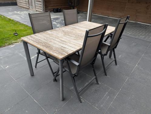 Nette Central Park tuintafel Gabrio eucalyptus/aluminium, Tuin en Terras, Tuintafels, Gebruikt, Rechthoekig, Hout, Ophalen