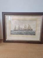 Twee klassieke prenten van Engelse stoomzeilschepen, Antiek en Kunst, Ophalen of Verzenden