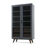 Vitrinekast, Scandinavisch Design In Grijs Met Glasplanken, Huis en Inrichting, Kasten | Vitrinekasten, Ophalen, 100 tot 150 cm