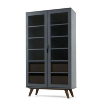 Vitrinekast, Scandinavisch Design In Grijs Met Glasplanken beschikbaar voor biedingen