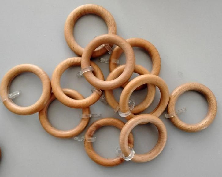 Gordijnringen houtlook met transparant haakje, Huis en Inrichting, Stoffering | Gordijnen en Lamellen, Zo goed als nieuw, Ophalen of Verzenden