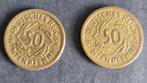 2 Duitse Munten 1924 A en D - 50 Rentenpfennig, Ophalen of Verzenden, Overige waardes, Setje
