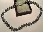 GEKNOOPT SNOER MET GRIJZE PARELS AAN STEVIG SLOT, Sieraden, Tassen en Uiterlijk, Antieke sieraden, Verzenden, Ketting, Met edelsteen