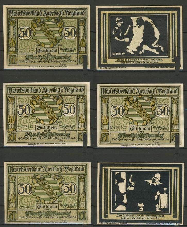 Auerbach 3x 50 Pfg 1921 Noodgeld Notgeld Biljet r-130 jdu, Postzegels en Munten, Bankbiljetten | Europa | Niet-Eurobiljetten, Setje