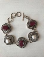 Armband Parels Robijn Zilver Kleur Vintage item, Sieraden, Tassen en Uiterlijk, Armbanden, Overige materialen, Ophalen of Verzenden