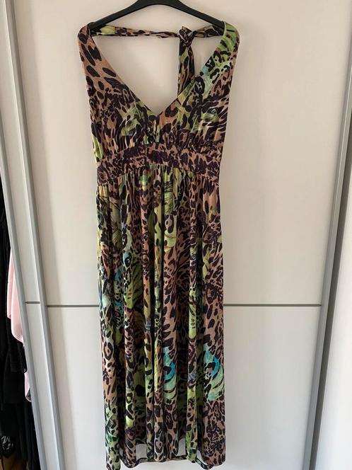 Geweldige panter print halter jurk, Kleding | Dames, Jurken, Zo goed als nieuw, Maat 42/44 (L), Overige kleuren, Onder de knie