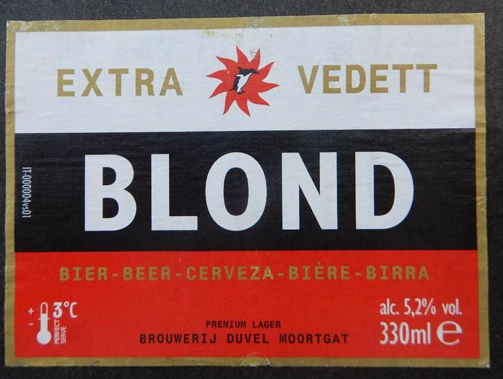 Bieretiket Blond extra Vedett Brouw. Duvel Moortgat (11t2), Verzamelen, Biermerken, Gebruikt, Overige typen, Overige merken, Verzenden