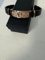 Rolex armband gold plated met lederen armband, Ophalen of Verzenden, Zo goed als nieuw
