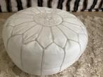 Mooie Marokkaanse Leren Witte Poef Marokkaans, Huis en Inrichting, Ophalen, Minder dan 50 cm, Rond, Zo goed als nieuw
