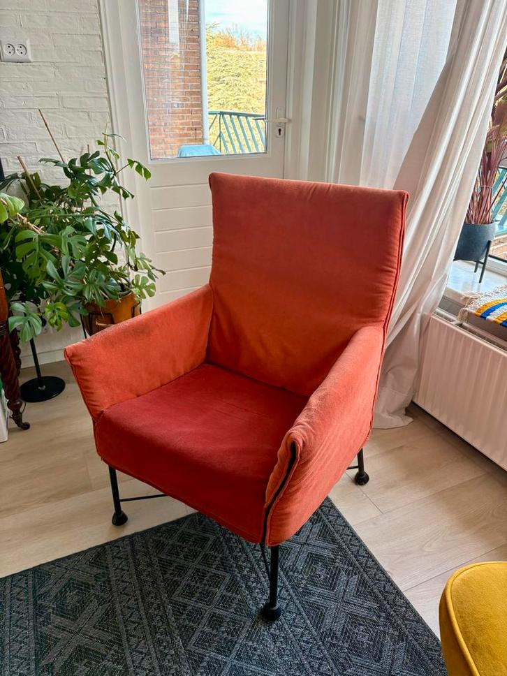 Montis Charly Fauteuil - Roodoranje Stof, Huis en Inrichting, Fauteuils, Gebruikt, Stof, 75 tot 100 cm, Ophalen