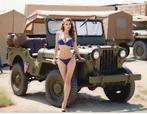 Unieke Sexy Leger WW2 Pin up met Willys Jeep poster in Lijst, Verzenden, Nederland, Foto of Poster