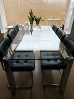 eetkamer tafel met 6 stoelen, 50 tot 100 cm, Glas, 150 tot 200 cm, Gebruikt