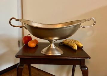 51 cm brede antieke messing koperen schaal slang handvaten. beschikbaar voor biedingen