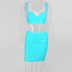 Blauwe lak leren rok en top setje leer glimmende sexy, Kleding | Dames, Rokken, Verzenden, Nieuw, Blauw, Boven de knie