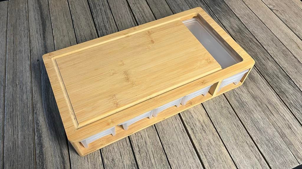 Bamboe Snijplank met Opbergvakken, Huis en Inrichting, Ophalen of Verzenden, Zo goed als nieuw
