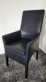 Hoge blauw leren fauteuil/(eet)kamer-/bijzetstoel, Ophalen, Blauw, Klassiek, Hout