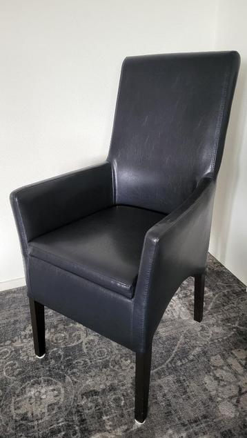 Hoge blauw leren fauteuil/(eet)kamer-/bijzetstoel beschikbaar voor biedingen