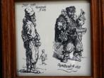Tegel met 2 etsen naar Rembrandt Een Boer en De Kwakzalver, Ophalen of Verzenden