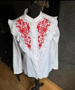 Mooie witte blouse met rode borduursels mt 38 ZGAN, Ophalen of Verzenden, Zo goed als nieuw, Maat 38/40 (M), Wit