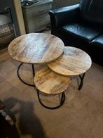 Set van 3 houten bijzettafels, Huis en Inrichting, Minder dan 45 cm, Minder dan 55 cm, Gebruikt, Rond