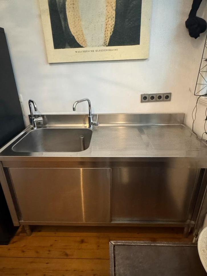 RVS horeca aanrecht + grohe red kokend water, Huis en Inrichting, Keuken | Keukenelementen, Gebruikt, Minder dan 100 cm, 150 tot 200 cm