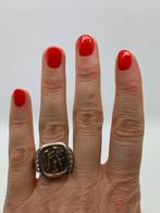 X313 Prachtige zilveren zegelring HF bicolor maat 21, Ophalen of Verzenden, Zilver, Ring, Verguld