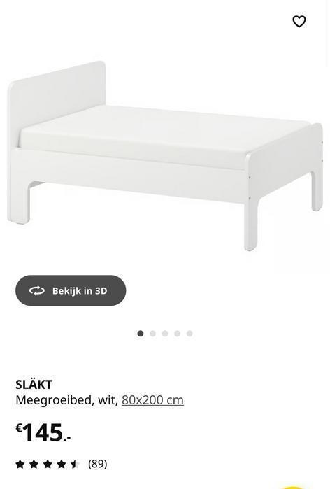 Ikea: SLÄKT Meegroeibed, wit, 80x200 cm, Huis en Inrichting, Slaapkamer | Bedden, Zo goed als nieuw, Eenpersoons, 80 cm, Hout