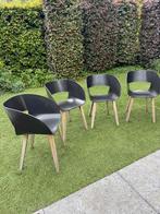 4 stuks Tribu Vintage stoelen zwart met teak izgs, Ophalen, Zo goed als nieuw, Kunststof
