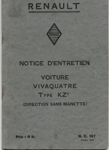 Renault Vivaquatre type KZ 9 handleiding notice 1932 beschikbaar voor biedingen