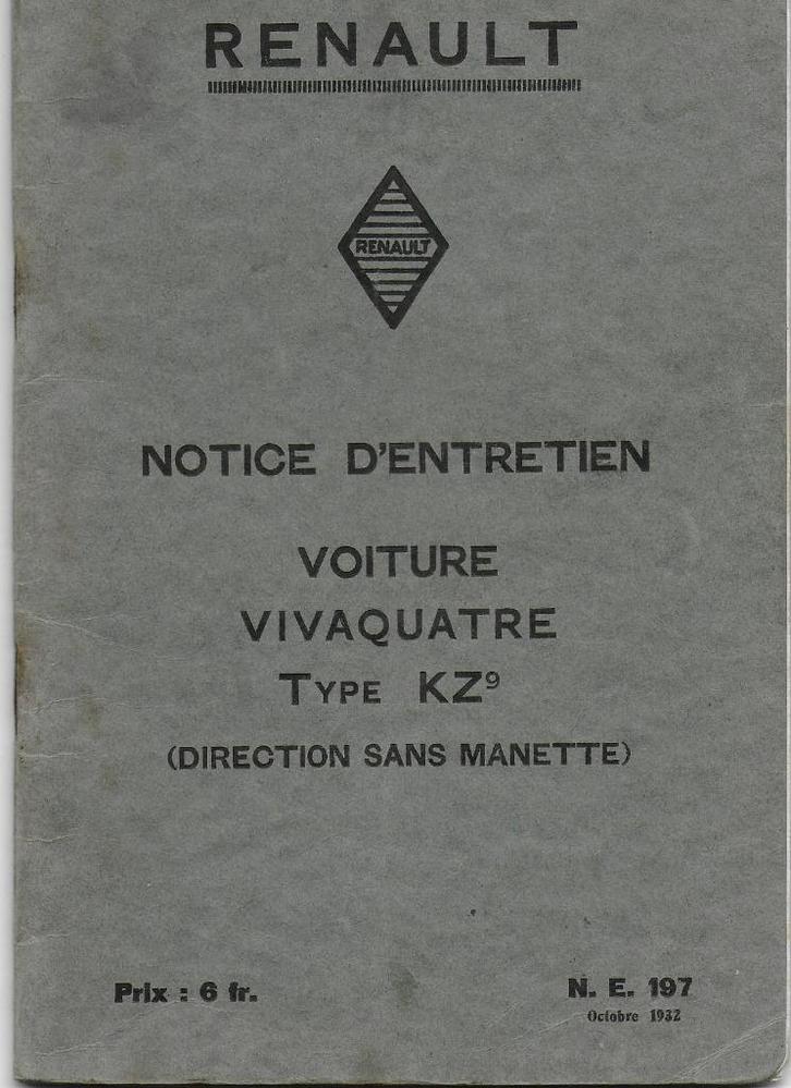 Renault Vivaquatre type KZ 9 handleiding notice 1932, Auto diversen, Handleidingen en Instructieboekjes, Verzenden