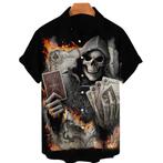Zwart doodskop met kaarten overhemd heren mannen skull shirt, Verzenden, Nieuw, Zwart, Overige halswijdtes
