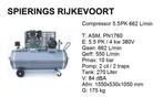 Compressor 5,5pk 650 L/min 380 V tank 270 L Spierings, Doe-het-zelf en Verbouw, Compressors, Niet ingevuld, Niet ingevuld, Nieuw