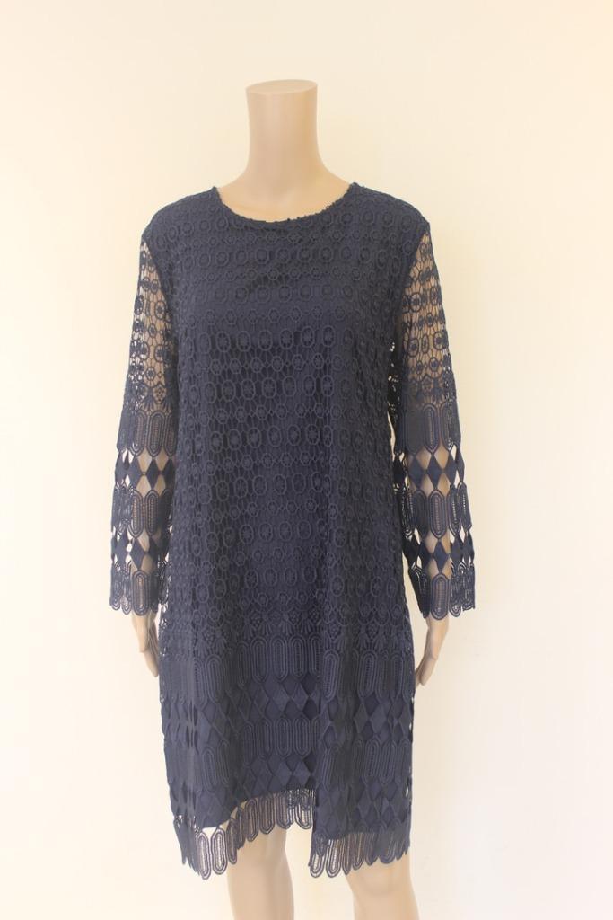 Enjoy donkerblauwe kanten jurk maat XL (maat 42/44), Kleding | Dames, Jurken, Zo goed als nieuw, Maat 42/44 (L), Blauw, Knielengte