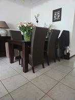 6 Bruine Leren Eetkamerstoelen, Huis en Inrichting, Stoelen, Ophalen, Gebruikt, Bruin, Hout