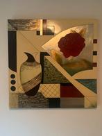 Abstract Schilderij Vaas & Roos Modern Kunstwerk Vierkant Gr, Ophalen of Verzenden