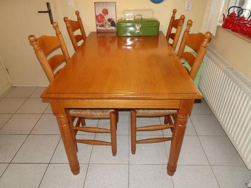 MASSIEF WARME EIKEN EETTAFEL MET 4 STOELEN, Huis en Inrichting, Stoelen, Gebruikt, Vier, Hout, Ophalen