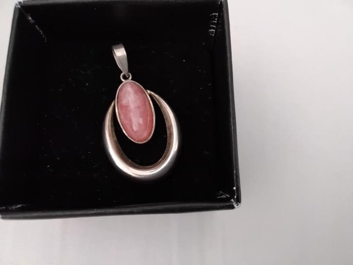 Prachtige zilveren kettinghanger met rodochrosiet edelsteen, Sieraden, Tassen en Uiterlijk, Kettinghangers, Zilver, Roze, Overige voorstellingen