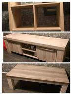 Mooie meubelset (tafel, tv-meubel, plank) in goede staat, Overige materialen, 100 tot 150 cm, Ophalen of Verzenden, Zo goed als nieuw