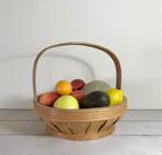 Vintage Franse spaan houten ronde mand met hengsel, Mand, Rond, Ophalen of Verzenden, Zo goed als nieuw