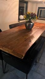 Stevige houten eettafel 3 meter lang met metalen kruispoot, Huis en Inrichting, Tafels | Eettafels, 200 cm of meer, Zo goed als nieuw