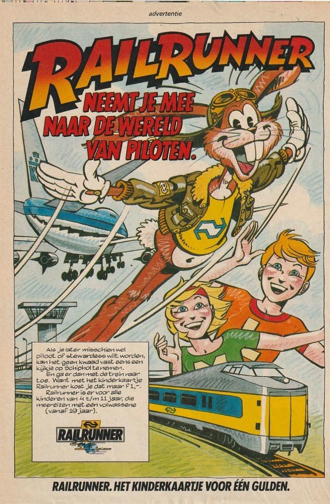 Retro reclame 1988 NS railrunner ga naar Schiphol, Verzamelen, Retro, Overige typen, Verzenden