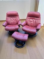 2 Stressless Fauteuils met Voetbank & Verhogers, Huis en Inrichting, Fauteuils, Ophalen of Verzenden, Gebruikt, Leer, 75 tot 100 cm