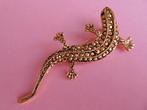 jwg XL Grote vintage 80s hagedis broche goud verguld zwart, Verzenden, Overige materialen, Broche, Verguld