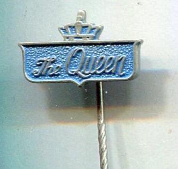 The Queen blauw op zilverkleurig speldje ( V_258 ) beschikbaar voor biedingen